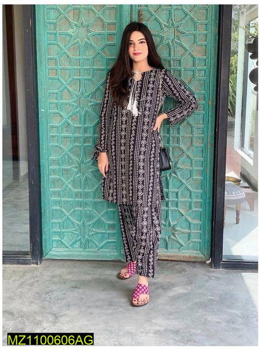 2 Pcs Women's Stitched Lawn Chunri Printed Suit